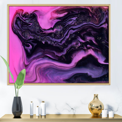 «Rose and Black Luxury Abstract Fluid Art I», reproduction d'art sur toile moderne
