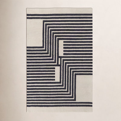 Raku Ivory Black Hand-Woven Abstract Rug