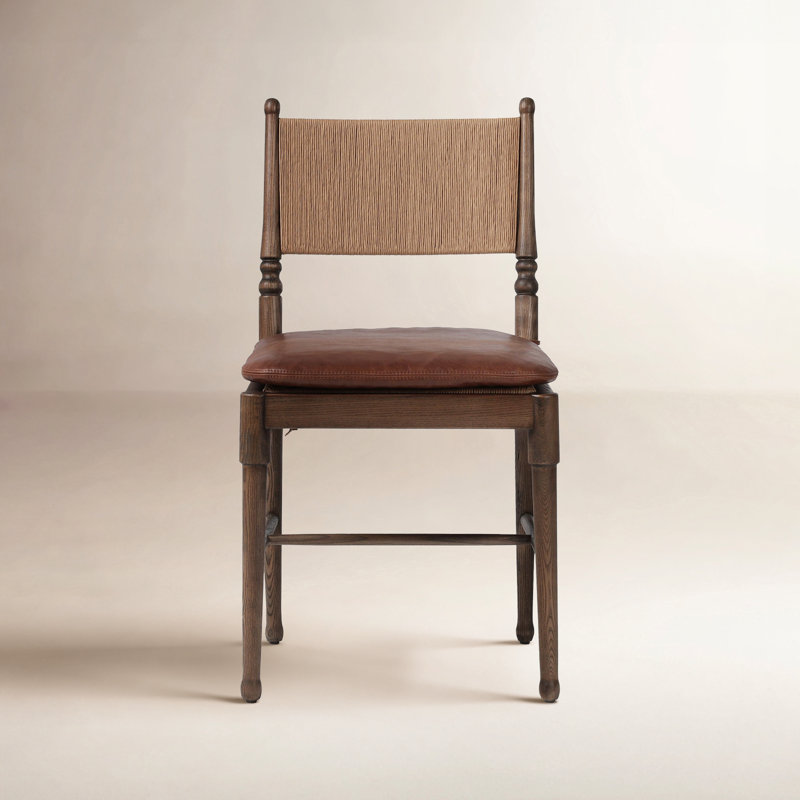 Fayth Dining Chair with Cushion, Mahogany Genuine Leather, Antique Walnut