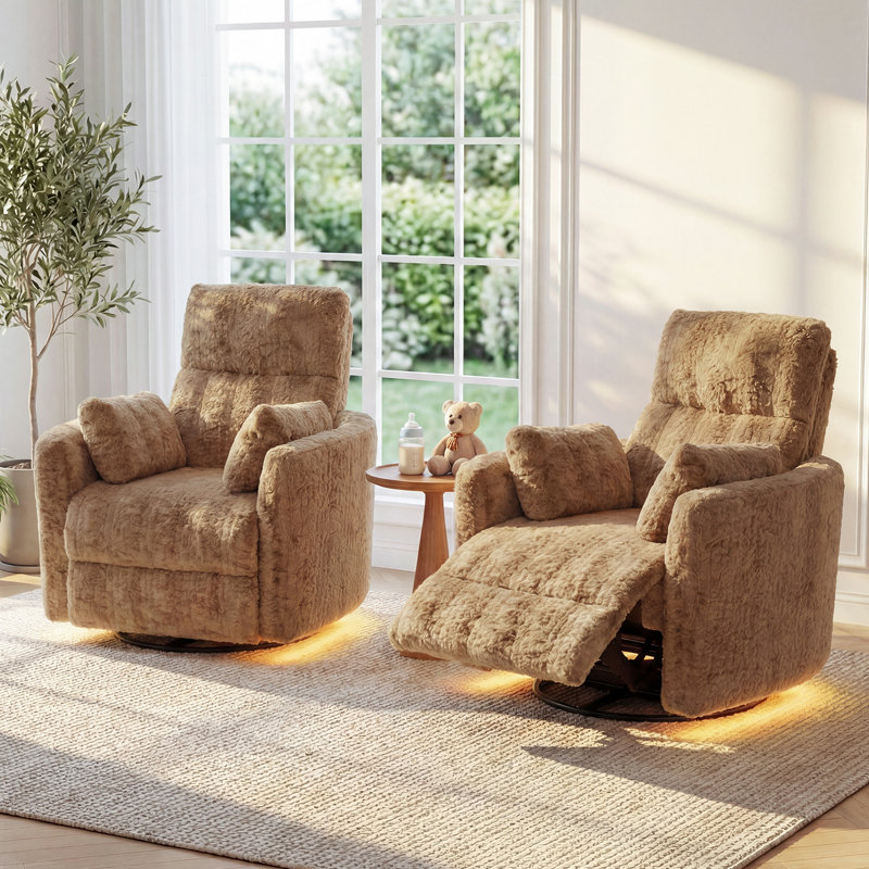 Power Recliner Chair, Swivel Rocker Recliner Glider With USB & Type C Charging Ports-Brown, Brown