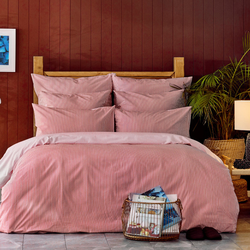 Pink Seersucker 200 TC Reversible Duvet Cover Set, Double - 1 Pillowcase (80 x 80 cm)