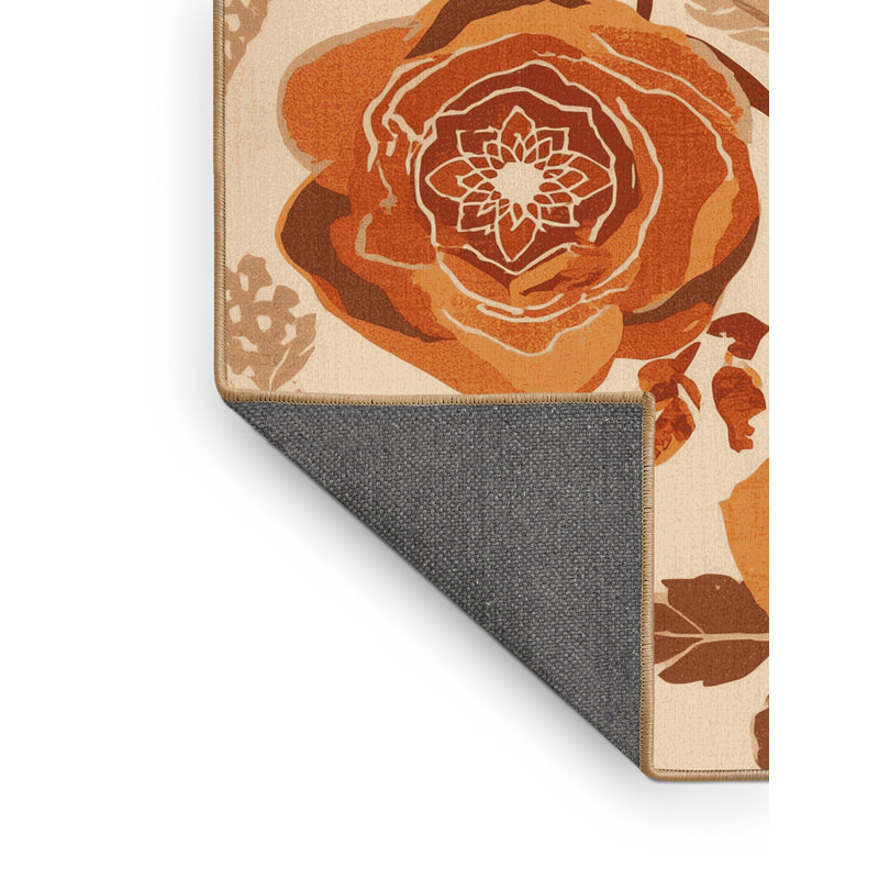 Tapis marocain doux et moelleux à motif de fleurs de bohémien de couleur brun Temaraia - reliure brun clair, 7 x 10