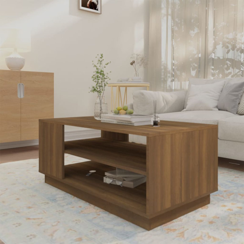 Manufactured Wood Frame Single Coffee Table with Storage, Brown Oak