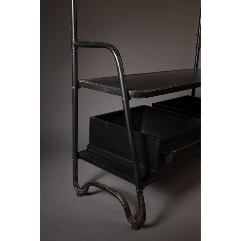 Lucius Black Iron Freestanding Coat Rack with Storage Boxes