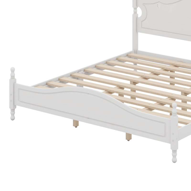 Cadre de lit plateforme en bois massif de style rétro, White