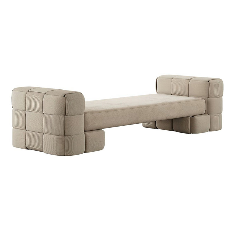 Banc rembourré en similicuir, Brun clair, H 22,83 po x l 62,99 po x P 22,83 po