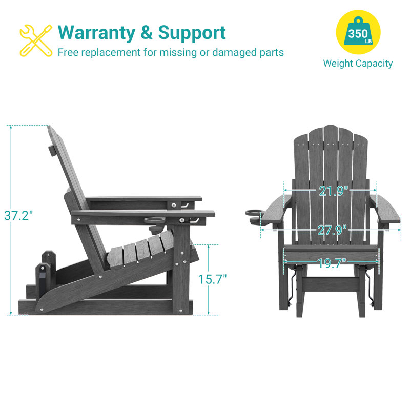 Glider Adirondack Chair with 3-Position Adjustable Backrest, Smooth Motion Chair for Patio, Wood-Like HDPE Outdoor Seating for Patio, Pool, and Yard
