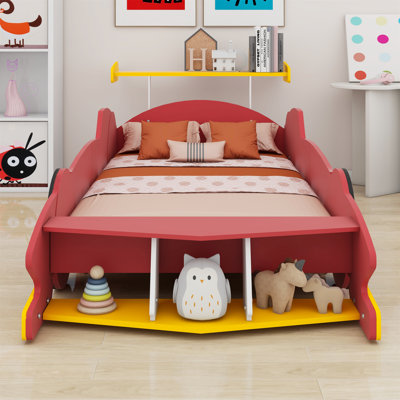 Race Car-Shaped Platform Bed With Wheels