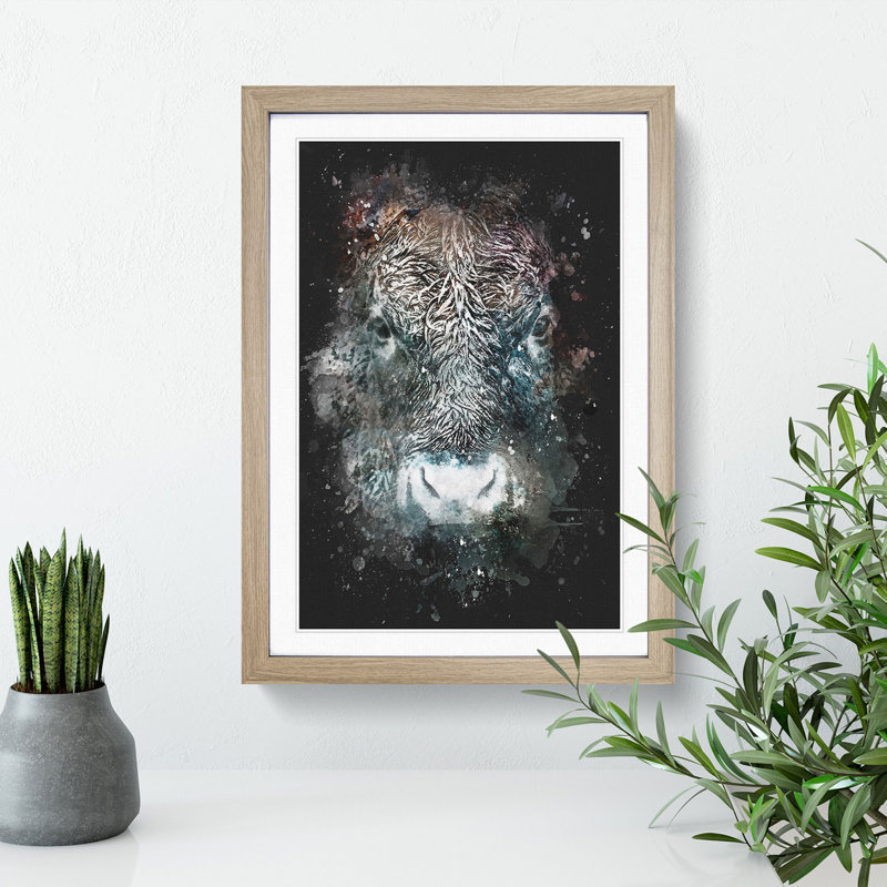 Colourful Bull Cow - Framed Print, Oak Framed, 63cm H x 45cm W x 2cm D