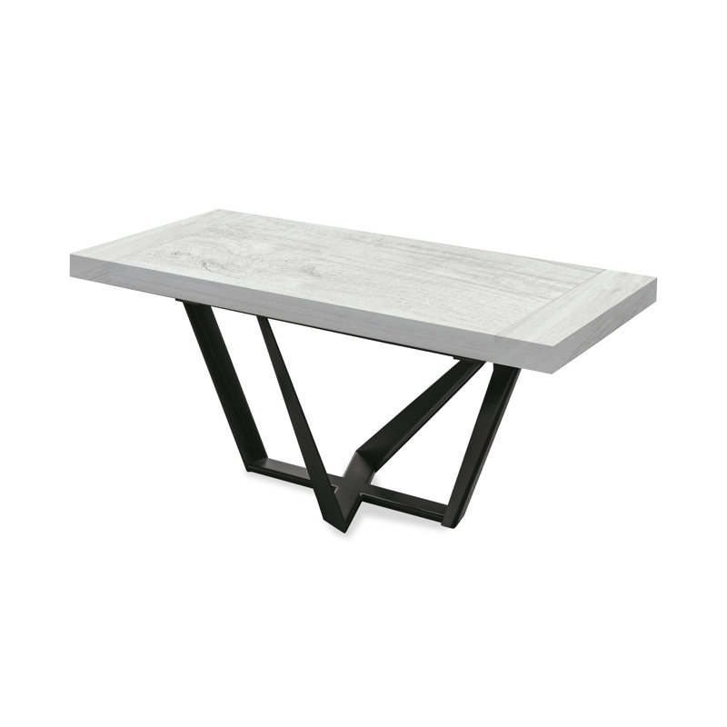 Karlin Extendable Metal Base Dining Table, 75cm H x 280cm L x 90cm W, White country, Graphite
