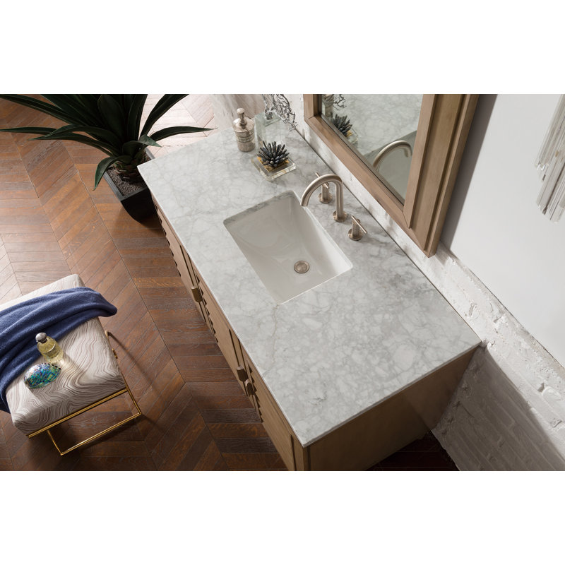 Portland 48'' W Single Vanity, Carrara White, Whitewashed Walnut, Widespread