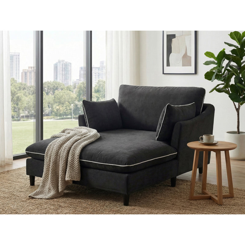 51''W Upholstered Chaise Lounge, Black