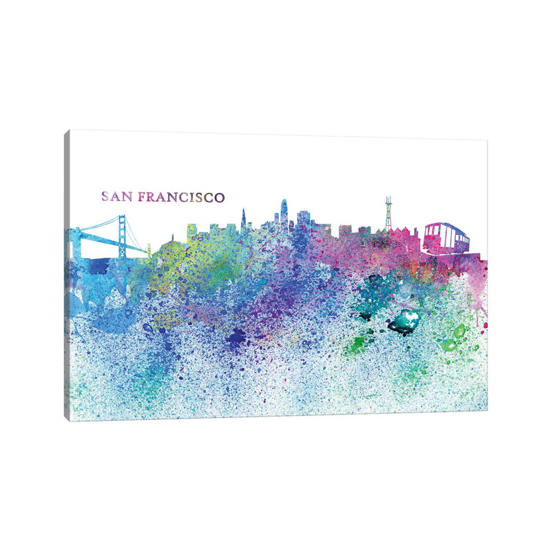San Francisco California Skyline Silhouette Impressionistic Splash 1 Piece Wrapped Canvas Wall Art, 152.5 cm H x 101.5 cm W