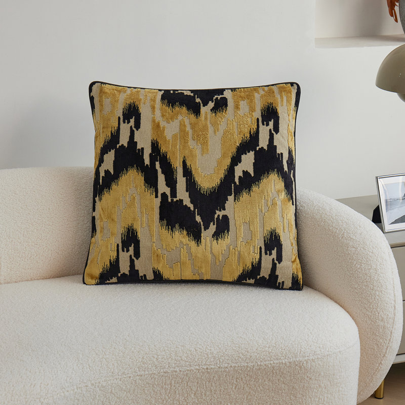 Housse de coussin réversible en velours abstrait, Jaune / noir