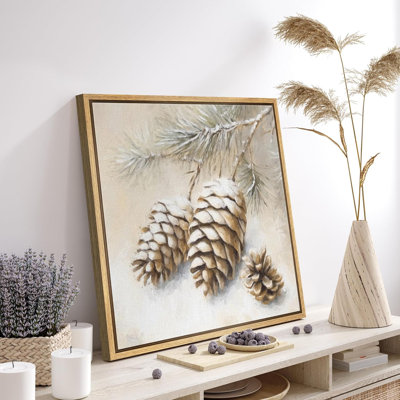 Christmas Pinecone Rustic Christmas Winter Chrismas Holiday Decor Framed Canvas Print Wall Art