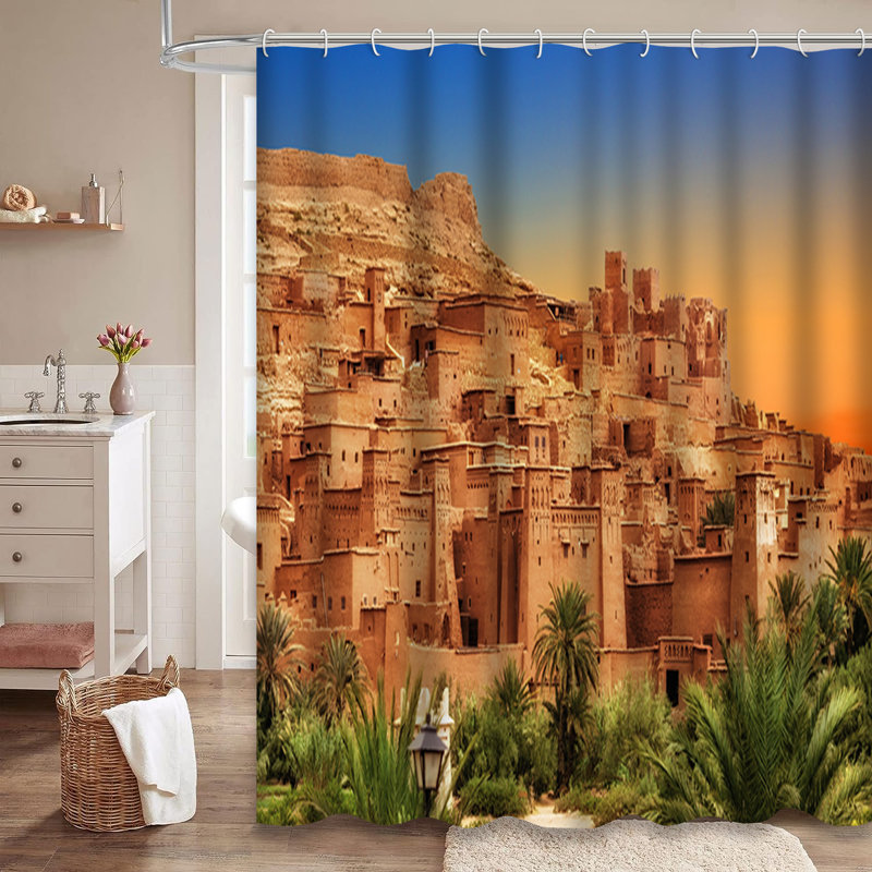 Rideau de douche marocain avec 12 crochets, L 72 po x l 72 po