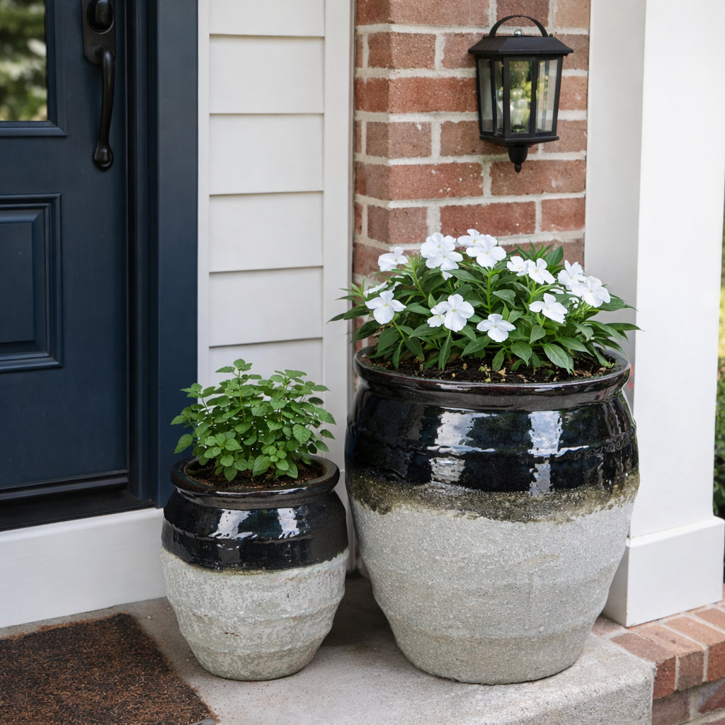 19" Pot Planter, Black/Graystone