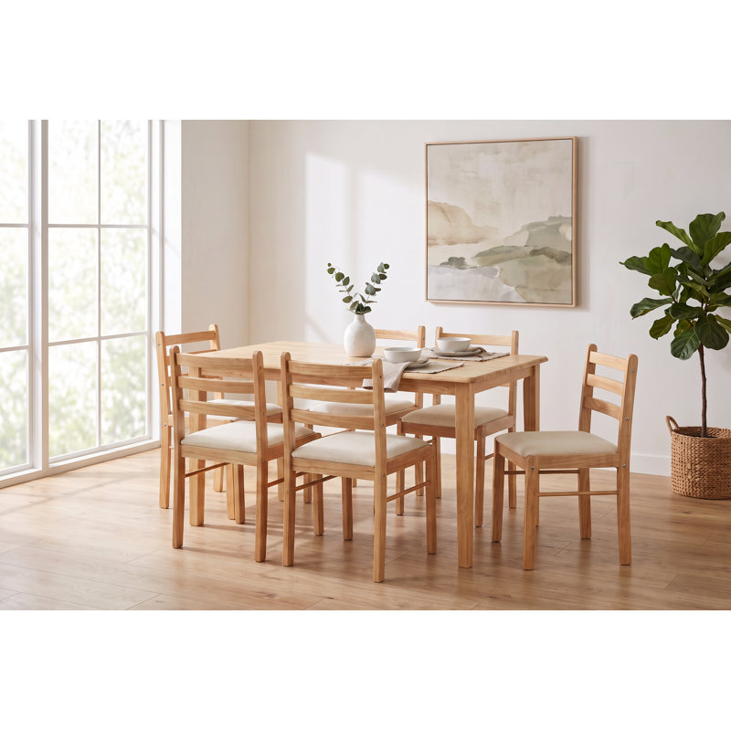 Damore 6 - Person Rubberwood Solid Wood Dining Set