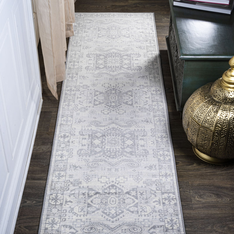 Federick Modern Persian Vintage Medallion Light Grey Rug, Runner 2'2" x 10'