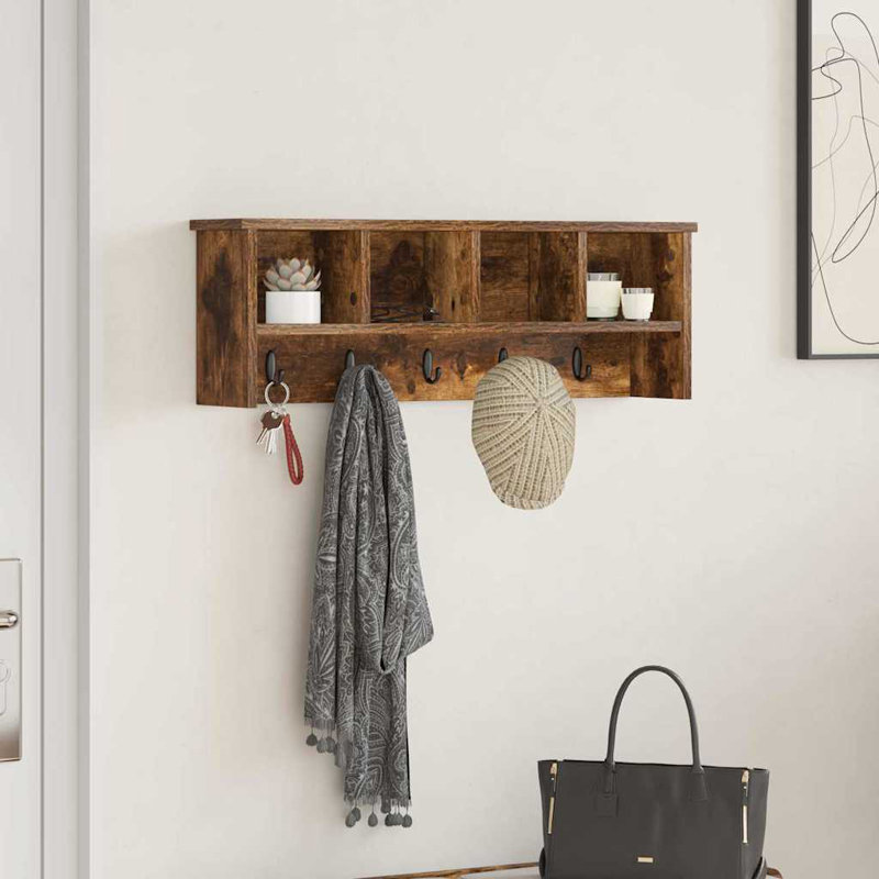Wall-Mounted Coat Rack With Shelf 75 X 16 X 26 Cm, Smoked Oak