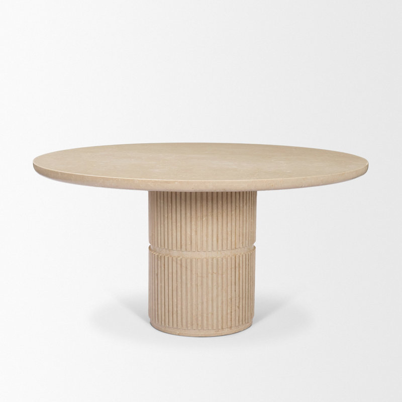 Sorrano 59" Botticino Marble Round W/ Fluted Base Dining Table