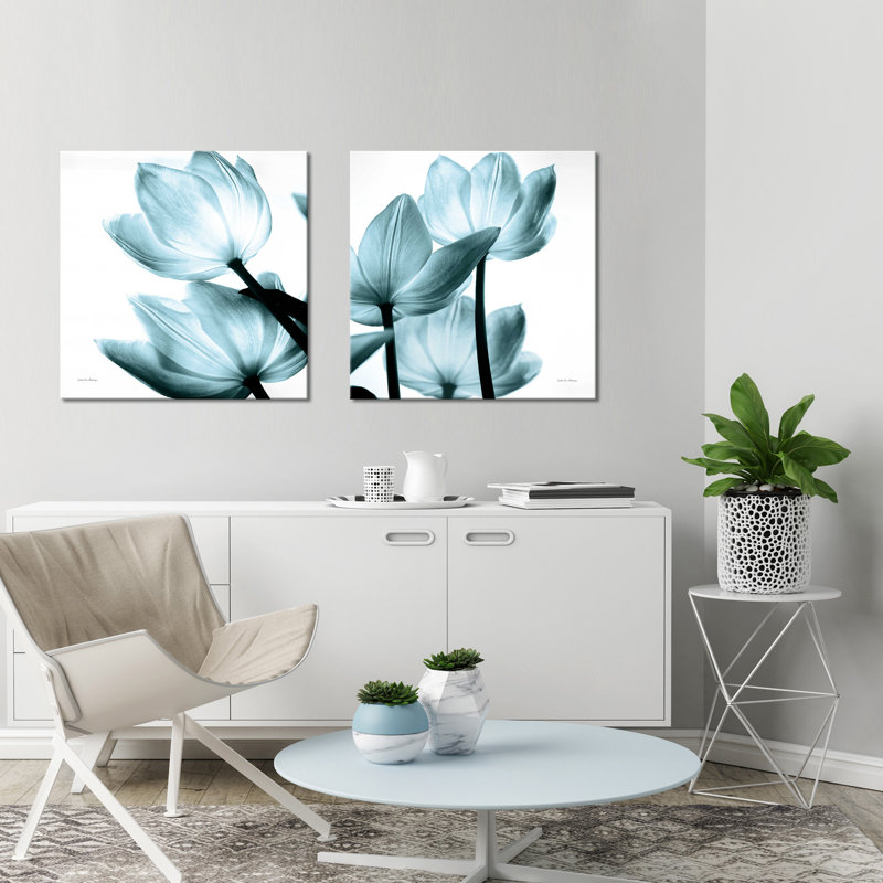 Motif de tulipes translucides II Sq Aqua Crop - impression, H 18 po x l 36 po x P 1 po, Toile tendue