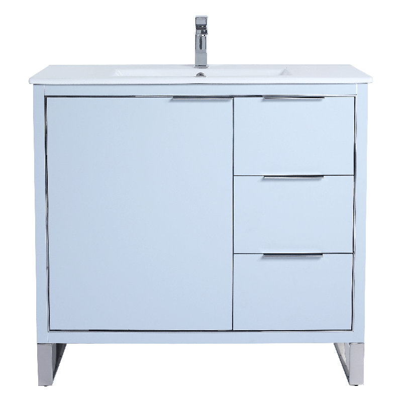 36" Single Bathroom Vanity Set, Chrome, Pastel Blue