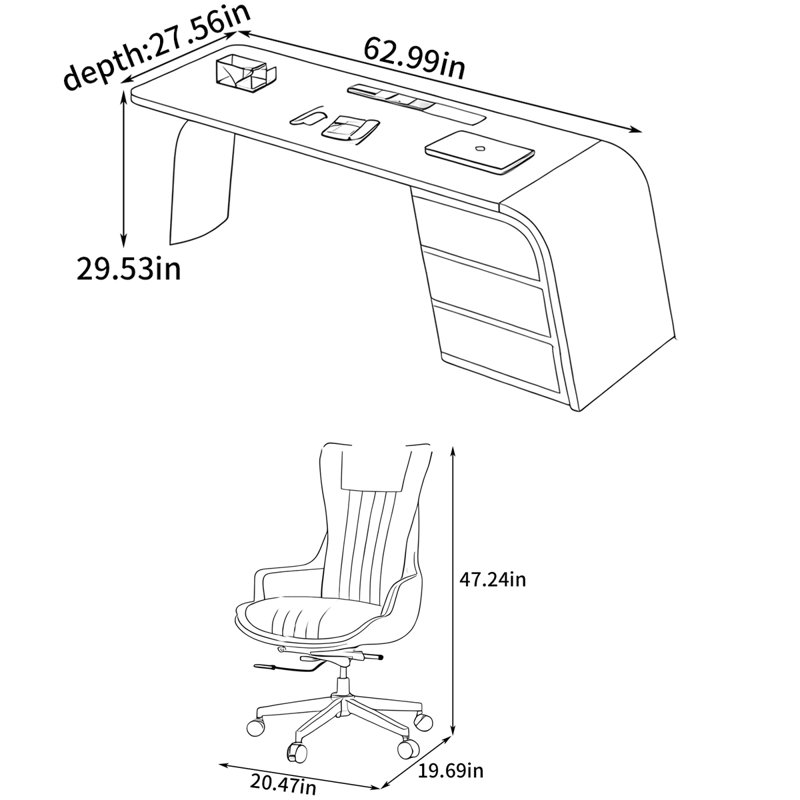 Office Set, 29.53" H x 62.99" W x 27.56"  D