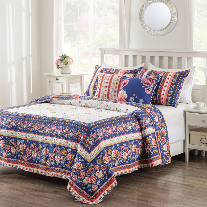 Greenland Home Fashions Marsha Blue 3-Piece Queen Size Quilt Set 90x90 + 20x26 (2), Queen Quilt + 2 Standard Shams