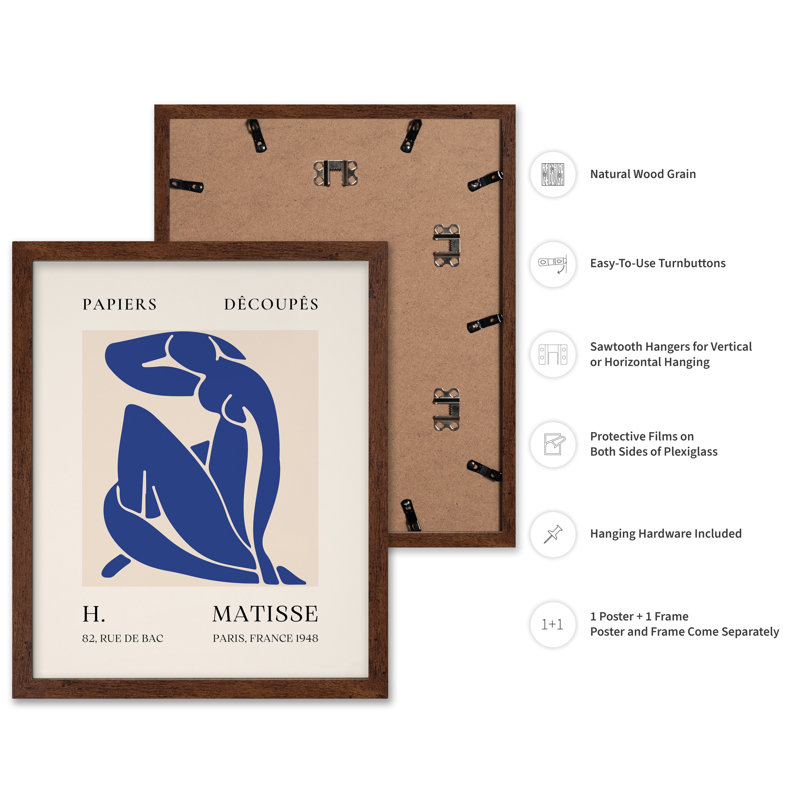 Henri Matisse - Blue Nude II No2, H 24 po x l 32 po, Affiche, Encadrement brun
