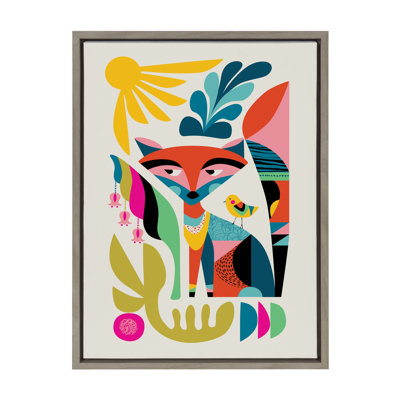Mid Century Modern Fox by Rachel Lee 3 Birdies Studio Framed Canvas Wall Art Print
