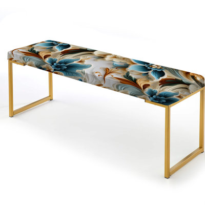 Rustic Paisley Gold Turquoise Gardens II - Floral Upholstered Gold Bench