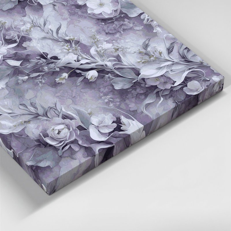 Aquarelle, art floral sur toile gris 4, H 32 po x l 32 po