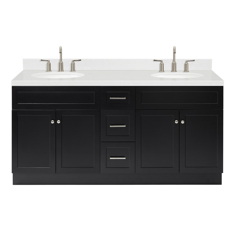 Abell 72.25'' Bathroom Vanity with Carrara Quartz Top, Black