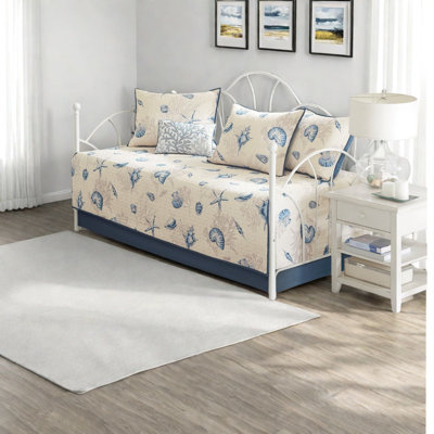 Ensemble de literie réversible en microfibre 6 pièces, chambre bleu côtier