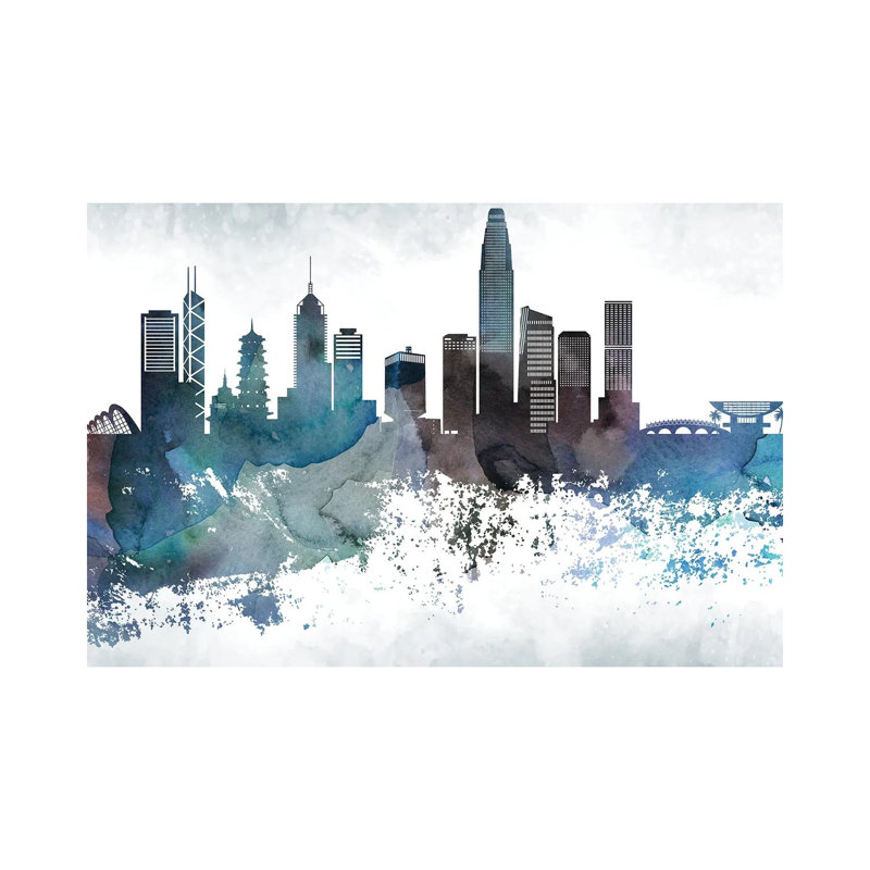 Hong Kong Bluish Skyline by WallDecorAddict - Wrapped Canvas Print, 101.6 cm H x 66.04 cm W