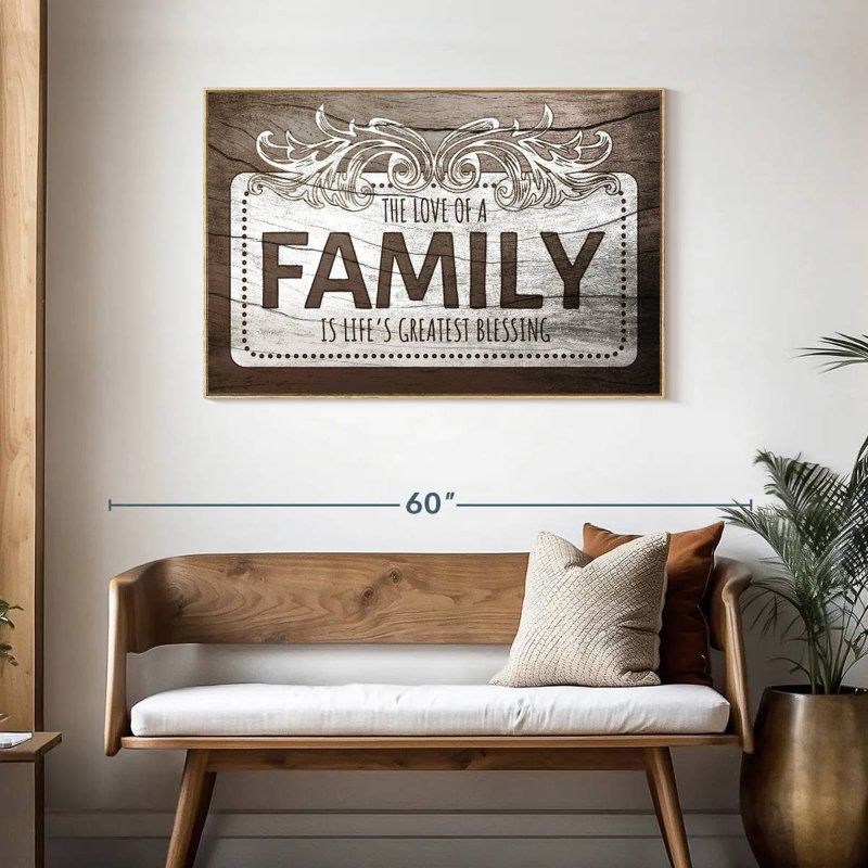 Plaque murale «Love of a Family Quote II», Cadre flottant en bois naturel, 43 po x 29 po