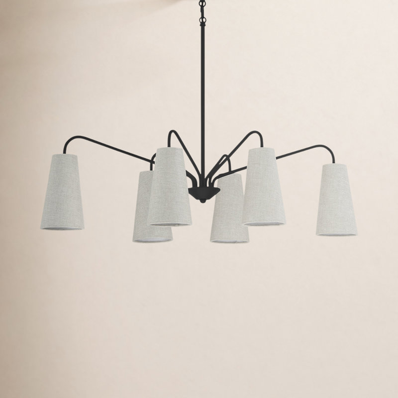 Lustre linéaire 6 lumières, Noir mat, Blanc