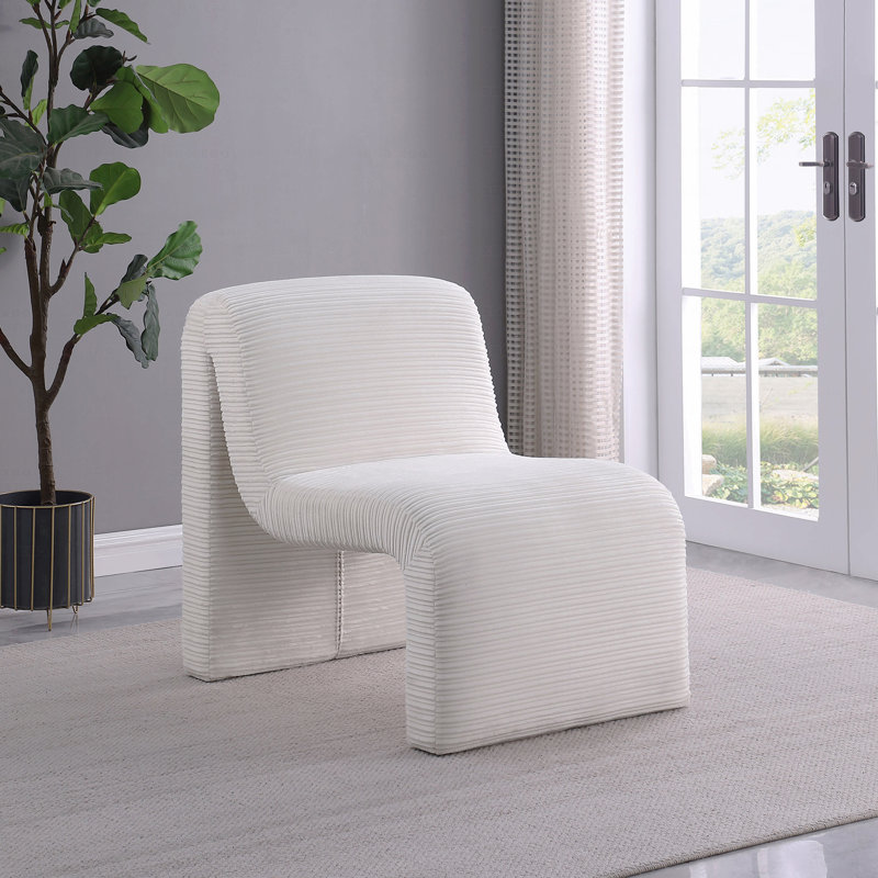 Fauteuil d'appoint incurvé recouvert de tissu ivoire, Ivoire ivoire