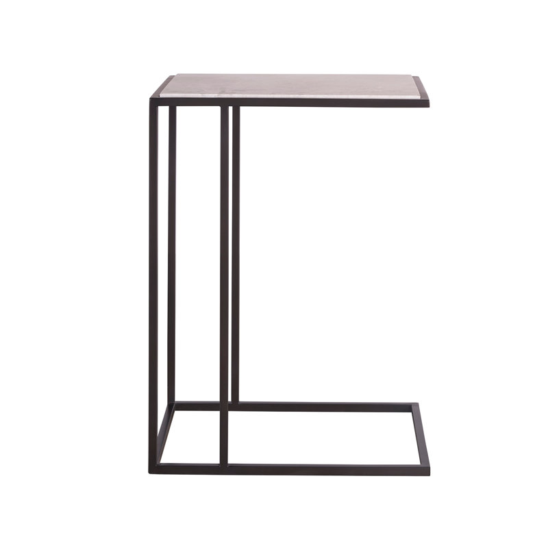 Soft Matte Black Stone and Metal Accent Table