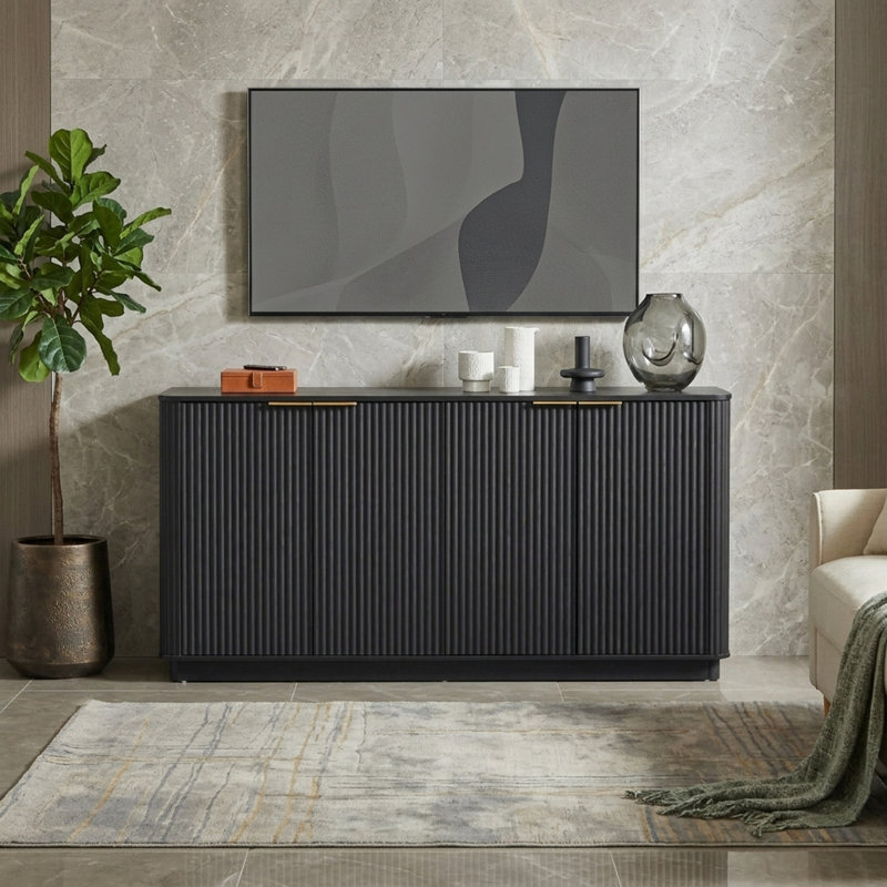Buffet à rayures verticales avec rangement, Noir