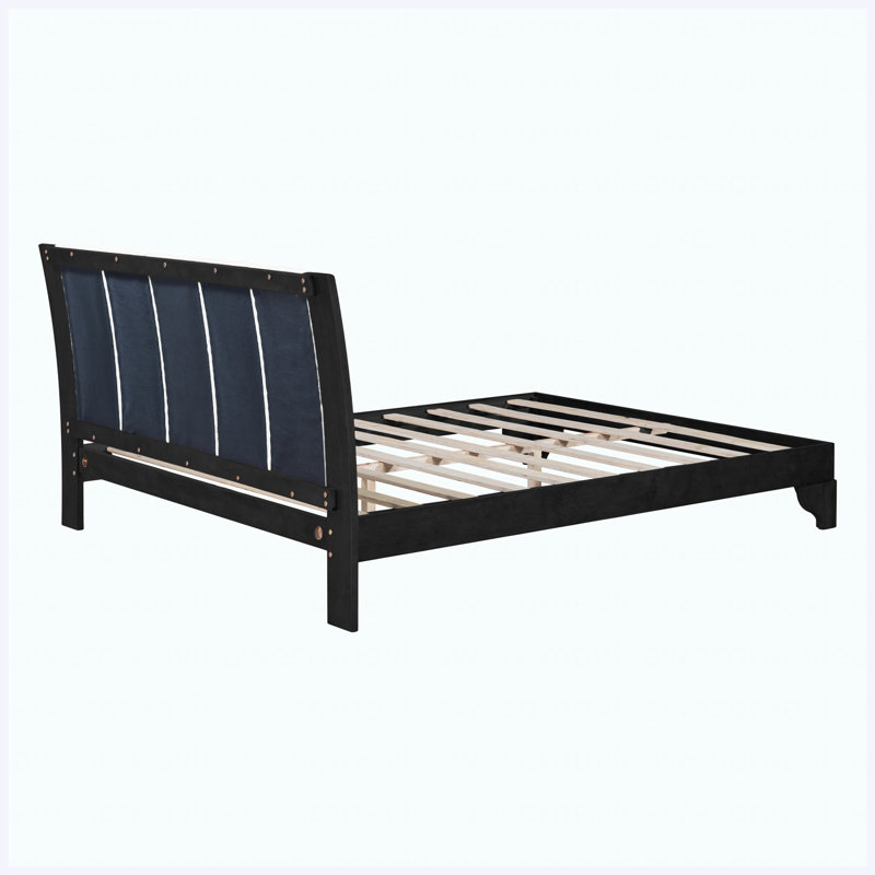 Structure de lit plateforme grand lit, pin noir et blanc et bois manufacturé, capacité de poids de 500 lb, aucun sommier requis
