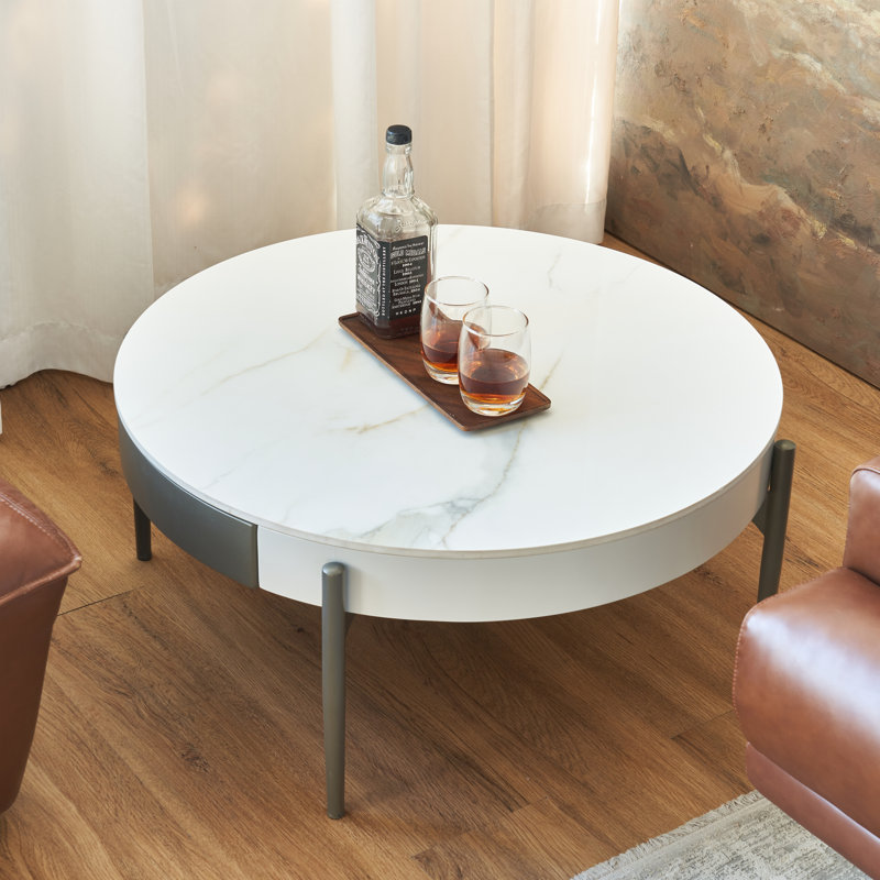 Table basse ronde avec tiroirs et pieds en métal Kux