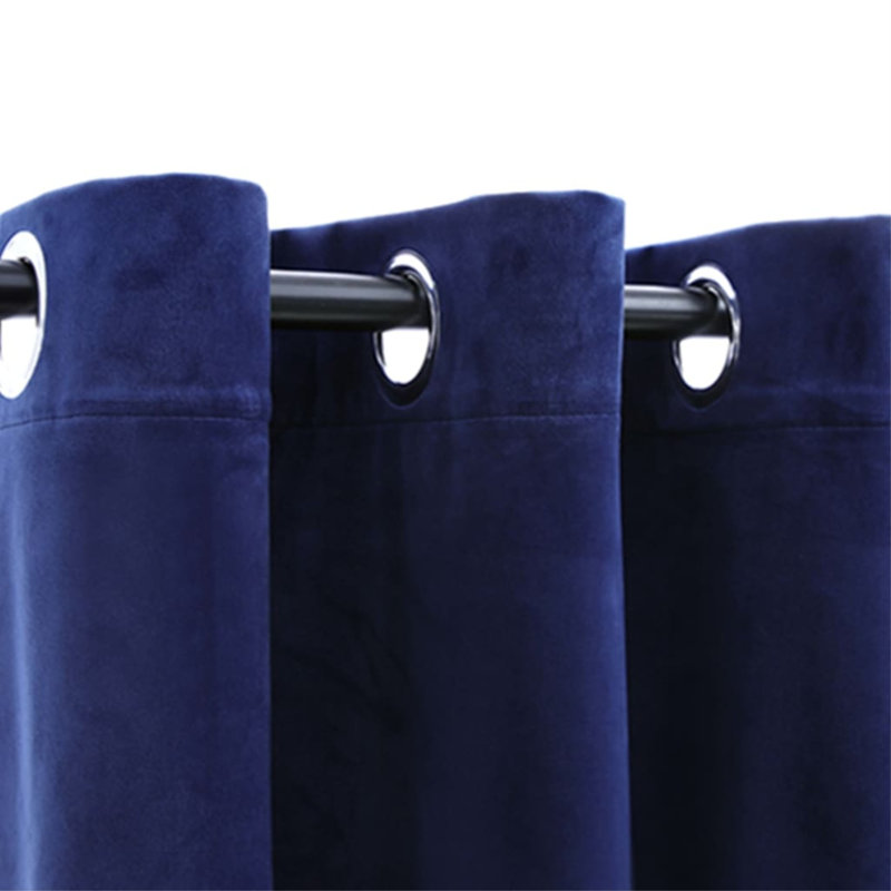 Bertello Velvet Blackout Curtains with Rings, Navy Blue, 37" W x 63" L
