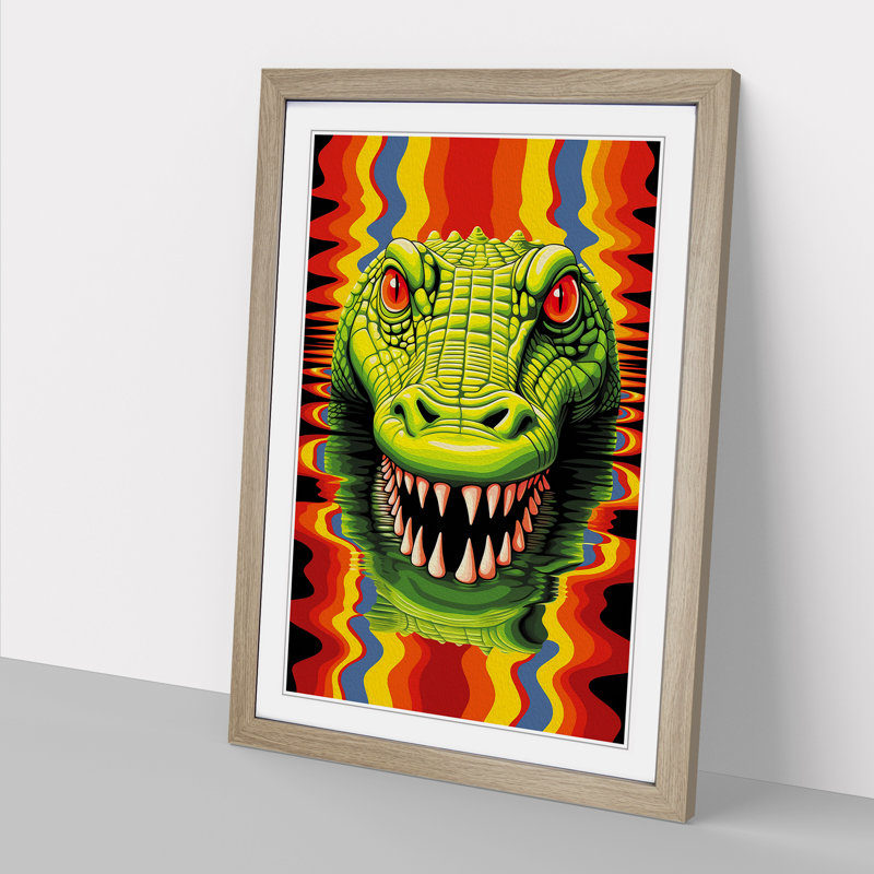 XYZ-FRM-V1223-1784 Alligator Op No.2 - Single Picture Frame Print on Wood, 46cm H x 34cm W x 2cm D, Oak 