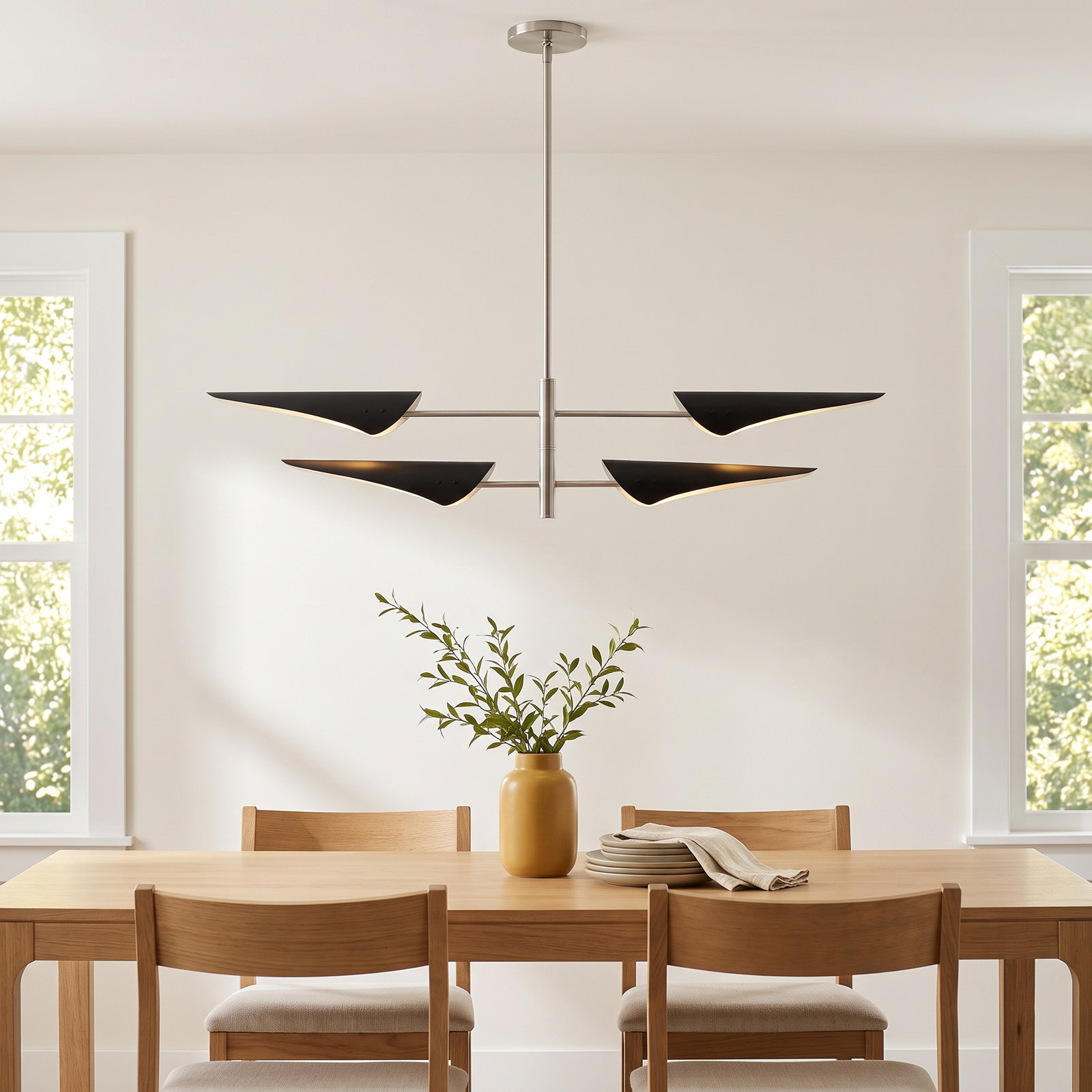 Cortina 4 - Light Steel Dimmable Chandelier, Brushed Nickel, Black