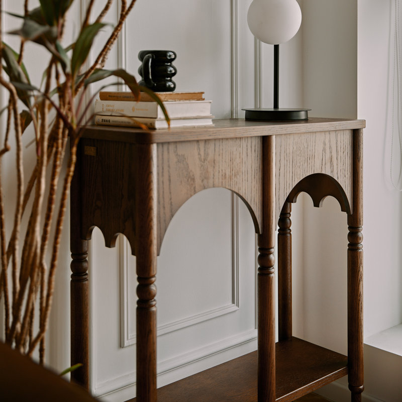 Solid Wood Console Table with Storage, Brown, 35.4" H x 31.5" W x 12.6" D