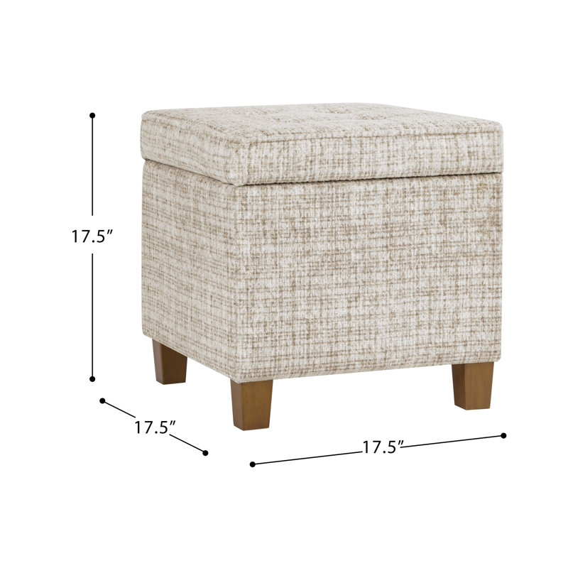 17.5" Wide Tufted Square Storage Ottoman, Cream Textured Woven