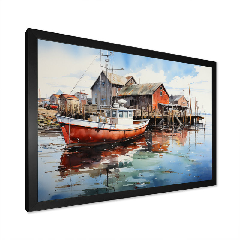 Port Portside Reflection Pointillism I sur impression sur toile, Cadre photo noir, H 12 po x l 20 po x P 1 po