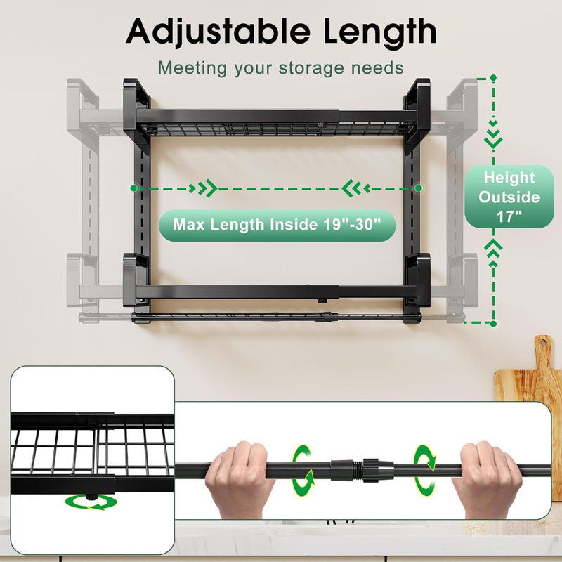 Support à casseroles extensible de 19 à 30 po, organisateur de casseroles et de poêles murales robustes à 2 niveaux avec 10 crochets et 5 supports de couvercle de casserole